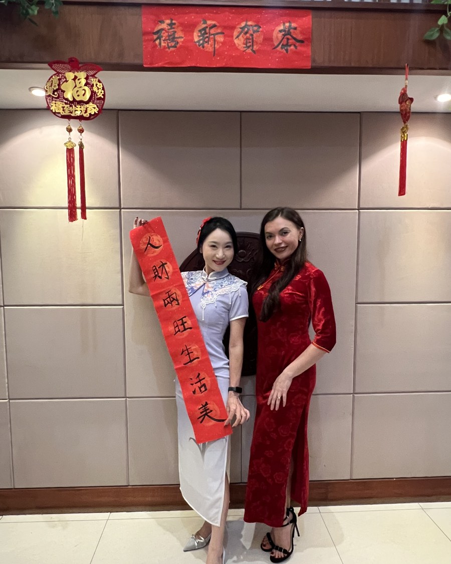 Alisa with a friend in China, celebrating the New Year